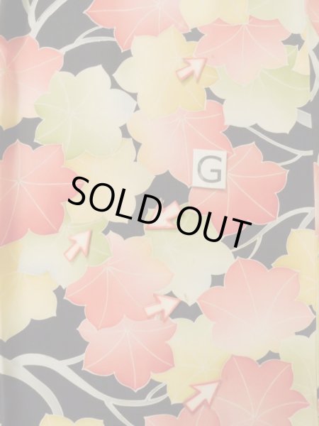 画像20: K0804N  小紋 女性用着物  シルク(正絹)   黒, もみじ 【中古】 【USED】 【リサイクル】 ★★☆☆☆ (20)