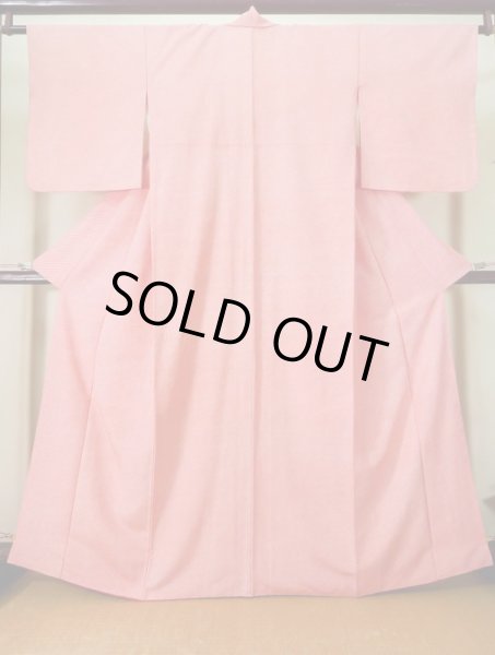 画像1: K0818O  小紋 女性用着物  シルク（正絹） 淡い  朱赤, かのこ 【中古】 【USED】 【リサイクル】 ★★★☆☆ (1)