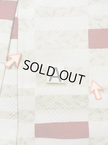 画像14: K0820B  小紋 女性用着物 地紋:市松模様 化繊 ヘザー(杢)  クリーム, 青海波 【中古】 【USED】 【リサイクル】 ★★★☆☆ (14)