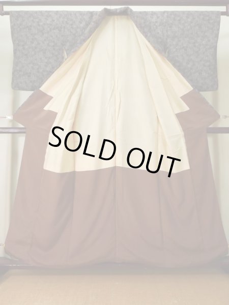 画像2: K0820K  江戸小紋 女性用着物  シルク（正絹）   黒, 氷割 【中古】 【USED】 【リサイクル】 ★★☆☆☆ (2)