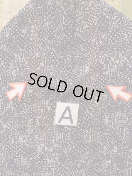 画像14: K0820K  江戸小紋 女性用着物  シルク（正絹）   黒, 氷割 【中古】 【USED】 【リサイクル】 ★★☆☆☆ (14)