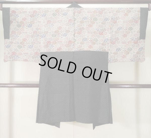 画像3: K1104S  羽織 男性用着物 珍しい柄です シルク（正絹）   黒, 小さな点々 【中古】 【USED】 【リサイクル】 ★★★☆☆ (3)