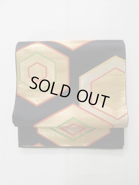 画像2: K1111D 袋帯  女性用着物 シルク(正絹)   黒 亀甲   【中古】 【USED】 【リサイクル】 ★★★★☆ (2)