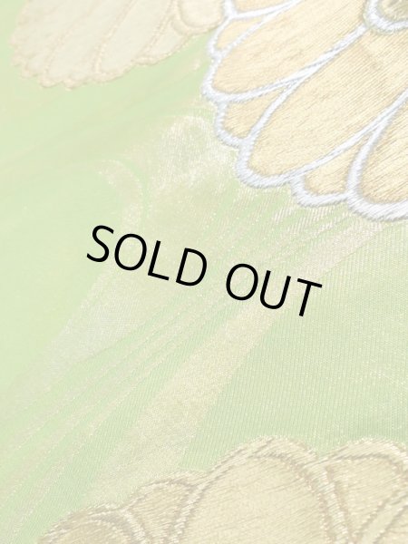 画像10: K1111G 袋帯  女性用着物 シルク(正絹) 薄い  黄緑色 菊  , 本家加納【中古】 【USED】 【リサイクル】 ★★☆☆☆ (10)