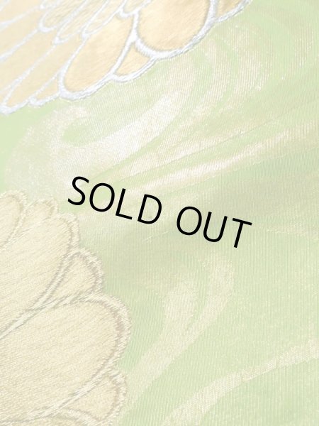 画像11: K1111G 袋帯  女性用着物 シルク(正絹) 薄い  黄緑色 菊  , 本家加納【中古】 【USED】 【リサイクル】 ★★☆☆☆ (11)