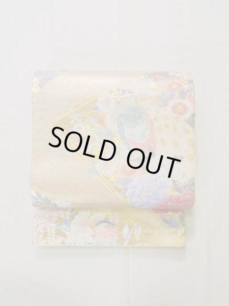 画像2: K1111Z 袋帯  女性用着物 シルク(正絹)   ゴールド(金) ぼたん  , 九百錦【中古】 【USED】 【リサイクル】 ★★★★☆ (2)