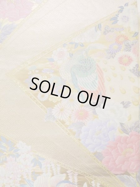 画像5: K1111Z 袋帯  女性用着物 シルク(正絹)   ゴールド(金) ぼたん  , 九百錦【中古】 【USED】 【リサイクル】 ★★★★☆ (5)