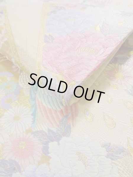 画像12: K1111Z 袋帯  女性用着物 シルク(正絹)   ゴールド(金) ぼたん  , 九百錦【中古】 【USED】 【リサイクル】 ★★★★☆ (12)