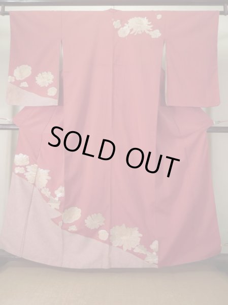 画像1: K1117I  訪問着 女性用着物  シルク（正絹） 淡い  オレンジ, 花 【中古】 【USED】 【リサイクル】 ★☆☆☆☆ (1)