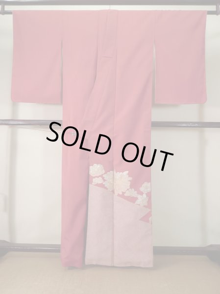 画像2: K1117I  訪問着 女性用着物  シルク（正絹） 淡い  オレンジ, 花 【中古】 【USED】 【リサイクル】 ★☆☆☆☆ (2)