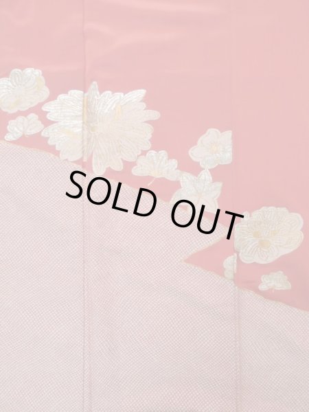 画像5: K1117I  訪問着 女性用着物  シルク（正絹） 淡い  オレンジ, 花 【中古】 【USED】 【リサイクル】 ★☆☆☆☆ (5)