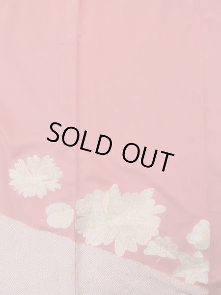 画像6: K1117I  訪問着 女性用着物  シルク（正絹） 淡い  オレンジ, 花 【中古】 【USED】 【リサイクル】 ★☆☆☆☆ (6)