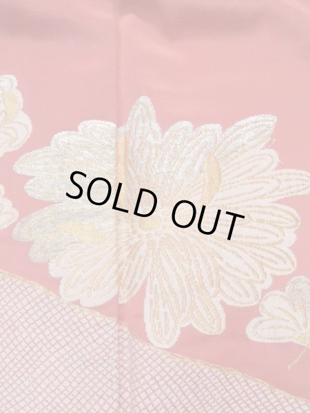 画像7: K1117I  訪問着 女性用着物  シルク（正絹） 淡い  オレンジ, 花 【中古】 【USED】 【リサイクル】 ★☆☆☆☆ (7)