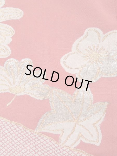 画像8: K1117I  訪問着 女性用着物  シルク（正絹） 淡い  オレンジ, 花 【中古】 【USED】 【リサイクル】 ★☆☆☆☆ (8)