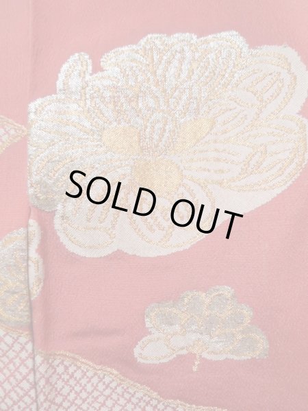 画像9: K1117I  訪問着 女性用着物  シルク（正絹） 淡い  オレンジ, 花 【中古】 【USED】 【リサイクル】 ★☆☆☆☆ (9)