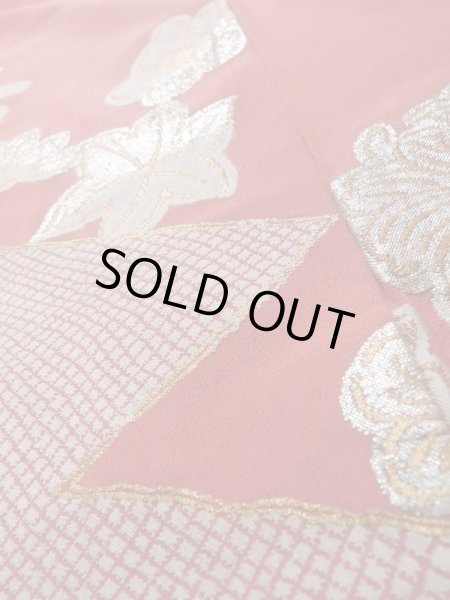 画像10: K1117I  訪問着 女性用着物  シルク（正絹） 淡い  オレンジ, 花 【中古】 【USED】 【リサイクル】 ★☆☆☆☆ (10)