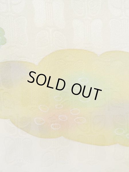 画像5: K1203I  道行 女性用着物  シルク(正絹) 淡い 薄い イエロー(黄色), 花 【中古】 【USED】 【リサイクル】 ★★★☆☆ (5)