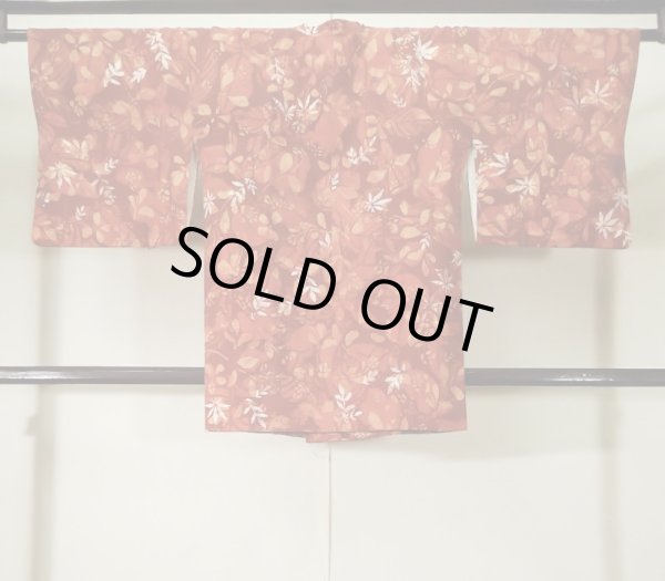 画像2: K1203L Mint  道行 女性用着物  シルク(正絹) 淡い 深い オレンジ, 葉 【中古】 【USED】 【リサイクル】 ★★★★☆ (2)