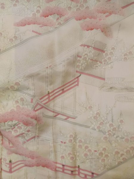 画像13: K1204B  道行 女性用着物  シルク(正絹)   白, 花 【中古】 【USED】 【リサイクル】 ★★☆☆☆ (13)