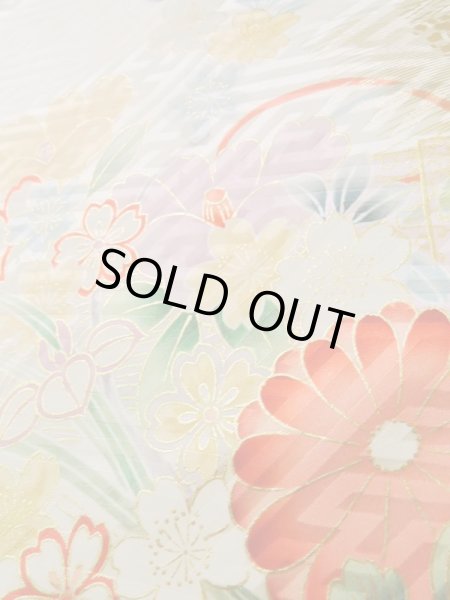 画像11: K1222B  振袖 女性用着物  シルク(正絹) 淡い 薄い ローズ, ぼたん 【中古】 【USED】 【リサイクル】 ★★★★☆ (11)