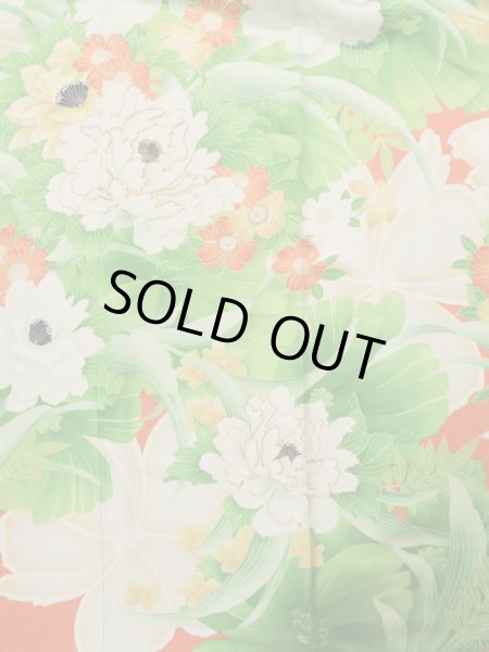 画像4: K1222C  振袖 女性用着物  シルク（正絹）   オレンジ, 花 【中古】 【USED】 【リサイクル】 ★★☆☆☆ (4)