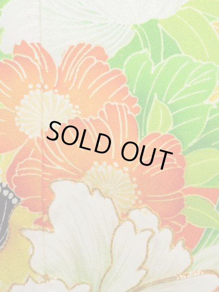 画像7: K1222C  振袖 女性用着物  シルク（正絹）   オレンジ, 花 【中古】 【USED】 【リサイクル】 ★★☆☆☆ (7)