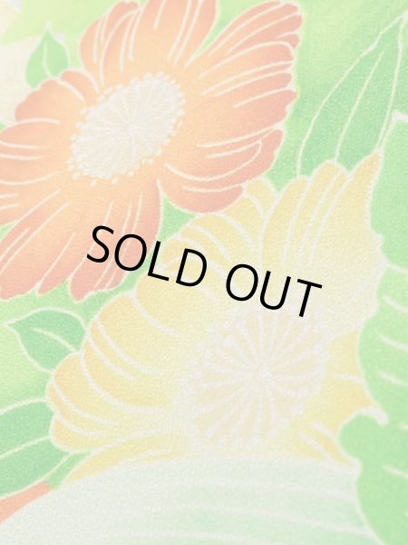 画像12: K1222C  振袖 女性用着物  シルク（正絹）   オレンジ, 花 【中古】 【USED】 【リサイクル】 ★★☆☆☆ (12)