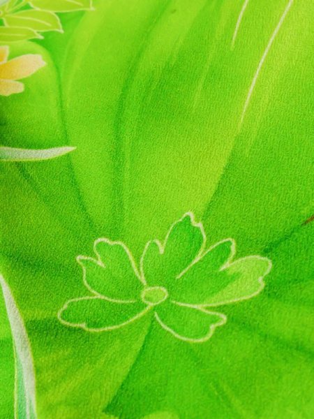 画像14: K1222C  振袖 女性用着物  シルク（正絹）   オレンジ, 花 【中古】 【USED】 【リサイクル】 ★★☆☆☆ (14)