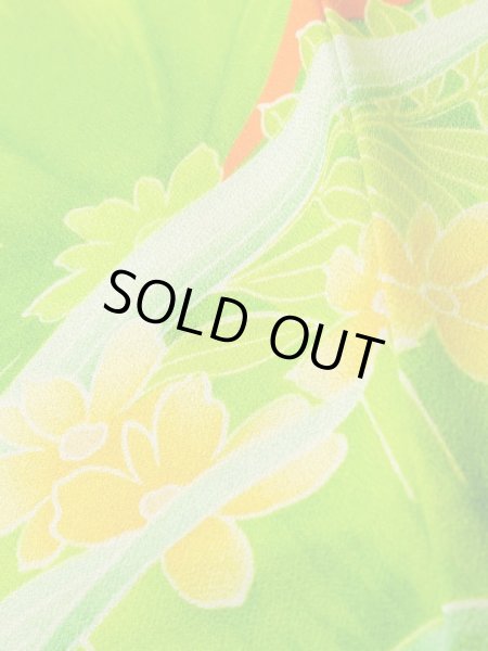 画像15: K1222C  振袖 女性用着物  シルク（正絹）   オレンジ, 花 【中古】 【USED】 【リサイクル】 ★★☆☆☆ (15)