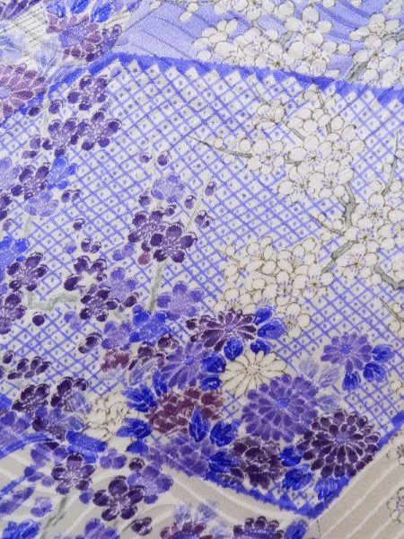 画像7: K1222F Mint  振袖 女性用着物  シルク(正絹)   紫, ぼたん 【中古】 【USED】 【リサイクル】 ★★★★☆ (7)