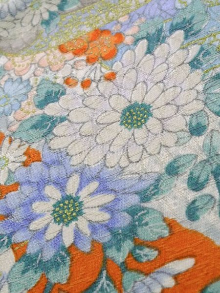 画像15: K1222G  振袖 女性用着物  シルク(正絹)   オレンジ, ぼたん 【中古】 【USED】 【リサイクル】 ★★★☆☆ (15)