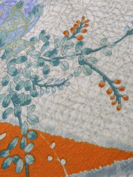 画像16: K1222G  振袖 女性用着物  シルク(正絹)   オレンジ, ぼたん 【中古】 【USED】 【リサイクル】 ★★★☆☆ (16)