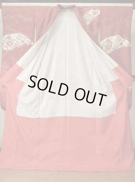 画像3: K1222H  振袖 女性用着物 雪輪 シルク(正絹)   朱赤, 梅 【中古】 【USED】 【リサイクル】 ★★★☆☆ (3)