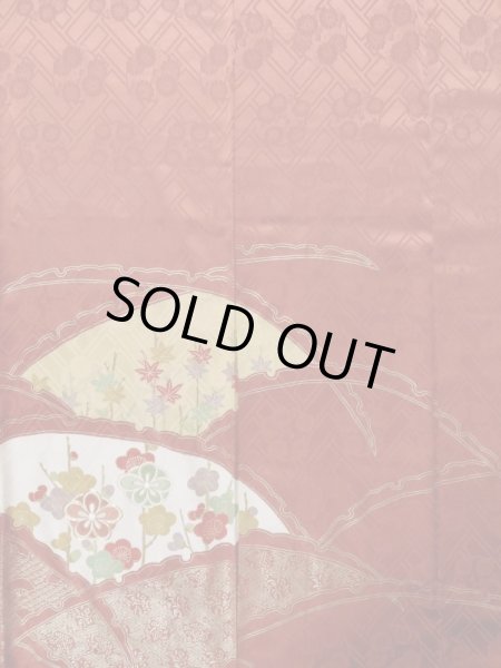 画像5: K1222H  振袖 女性用着物 雪輪 シルク(正絹)   朱赤, 梅 【中古】 【USED】 【リサイクル】 ★★★☆☆ (5)