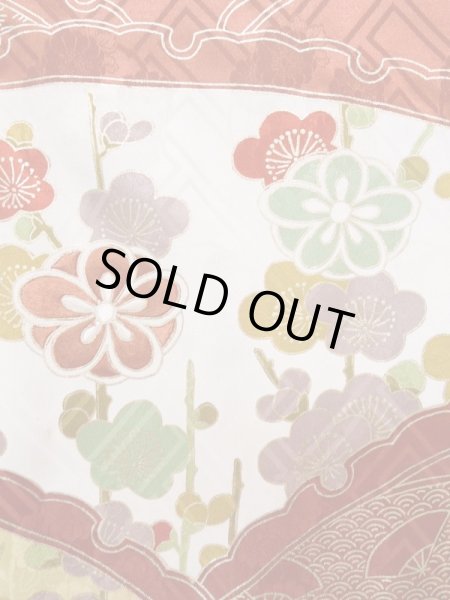 画像6: K1222H  振袖 女性用着物 雪輪 シルク(正絹)   朱赤, 梅 【中古】 【USED】 【リサイクル】 ★★★☆☆ (6)