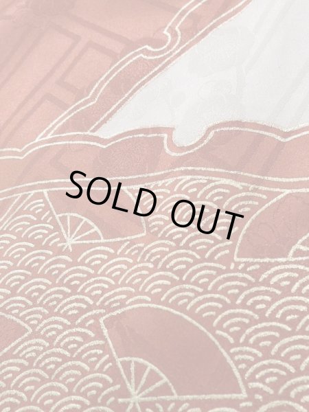 画像12: K1222H  振袖 女性用着物 雪輪 シルク(正絹)   朱赤, 梅 【中古】 【USED】 【リサイクル】 ★★★☆☆ (12)