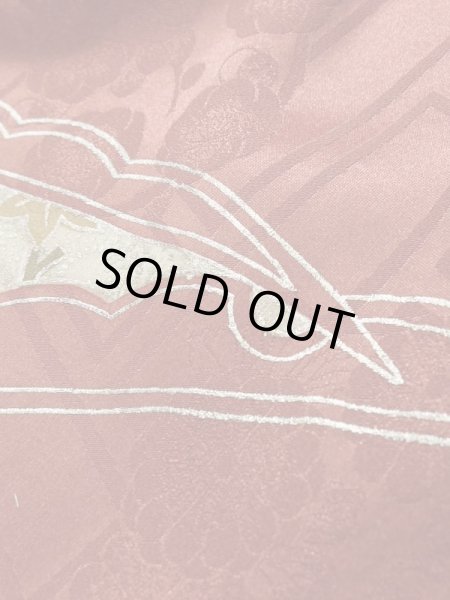 画像15: K1222H  振袖 女性用着物 雪輪 シルク(正絹)   朱赤, 梅 【中古】 【USED】 【リサイクル】 ★★★☆☆ (15)