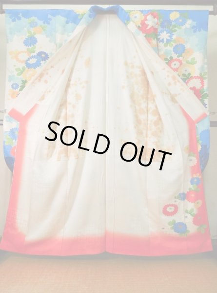 画像3: K1222I  振袖 女性用着物  シルク(正絹)   オフ ホワイト, ぼたん 【中古】 【USED】 【リサイクル】 ★★☆☆☆ (3)