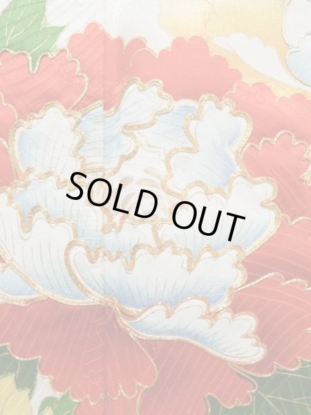 画像6: K1222I  振袖 女性用着物  シルク(正絹)   オフ ホワイト, ぼたん 【中古】 【USED】 【リサイクル】 ★★☆☆☆ (6)