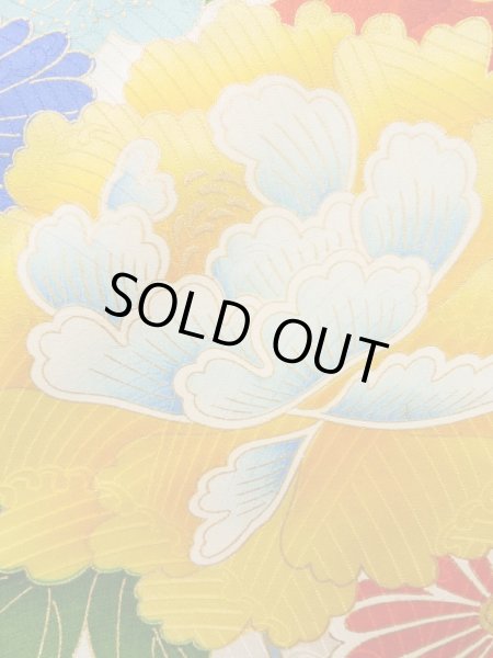 画像10: K1222I  振袖 女性用着物  シルク(正絹)   オフ ホワイト, ぼたん 【中古】 【USED】 【リサイクル】 ★★☆☆☆ (10)