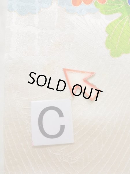 画像20: K1222I  振袖 女性用着物  シルク(正絹)   オフ ホワイト, ぼたん 【中古】 【USED】 【リサイクル】 ★★☆☆☆ (20)