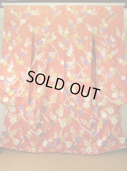 画像2: K1222O Mint  振袖 女性用着物  シルク(正絹)   オレンジ, 梅 【中古】 【USED】 【リサイクル】 ★★★★☆ (2)