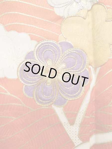 画像6: K1222O Mint  振袖 女性用着物  シルク(正絹)   オレンジ, 梅 【中古】 【USED】 【リサイクル】 ★★★★☆ (6)