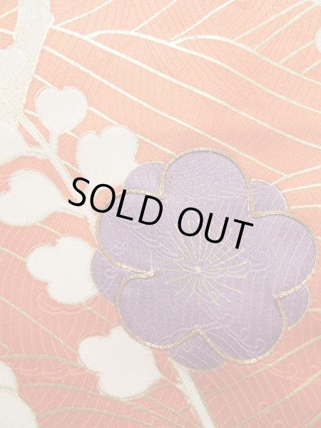 画像8: K1222O Mint  振袖 女性用着物  シルク(正絹)   オレンジ, 梅 【中古】 【USED】 【リサイクル】 ★★★★☆ (8)