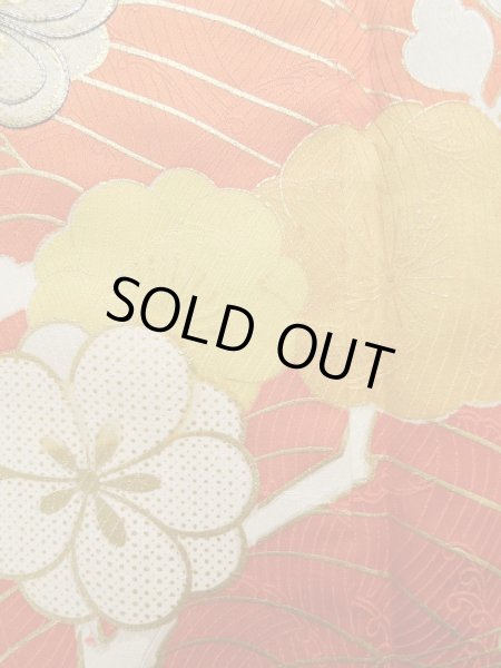 画像9: K1222O Mint  振袖 女性用着物  シルク(正絹)   オレンジ, 梅 【中古】 【USED】 【リサイクル】 ★★★★☆ (9)