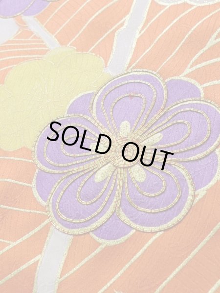 画像10: K1222O Mint  振袖 女性用着物  シルク(正絹)   オレンジ, 梅 【中古】 【USED】 【リサイクル】 ★★★★☆ (10)