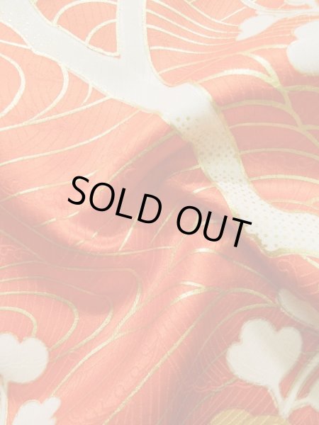 画像14: K1222O Mint  振袖 女性用着物  シルク(正絹)   オレンジ, 梅 【中古】 【USED】 【リサイクル】 ★★★★☆ (14)