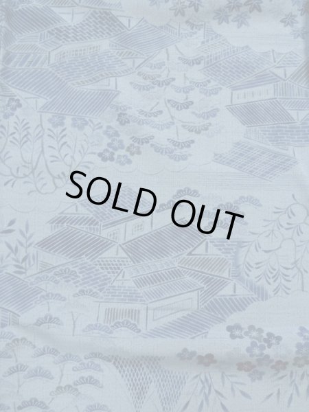 画像3: L0119J  小紋 女性用着物  化繊 スモーキーな 淡い 青, 花 【中古】 【USED】 【リサイクル】 ★★★☆☆ (3)