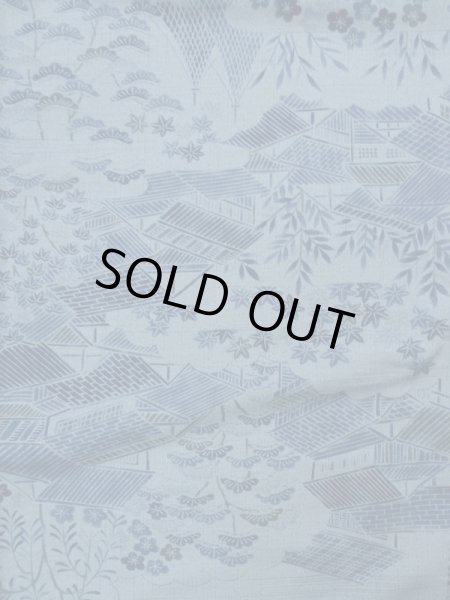 画像4: L0119J  小紋 女性用着物  化繊 スモーキーな 淡い 青, 花 【中古】 【USED】 【リサイクル】 ★★★☆☆ (4)