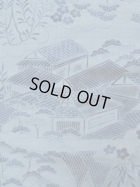 画像6: L0119J  小紋 女性用着物  化繊 スモーキーな 淡い 青, 花 【中古】 【USED】 【リサイクル】 ★★★☆☆ (6)